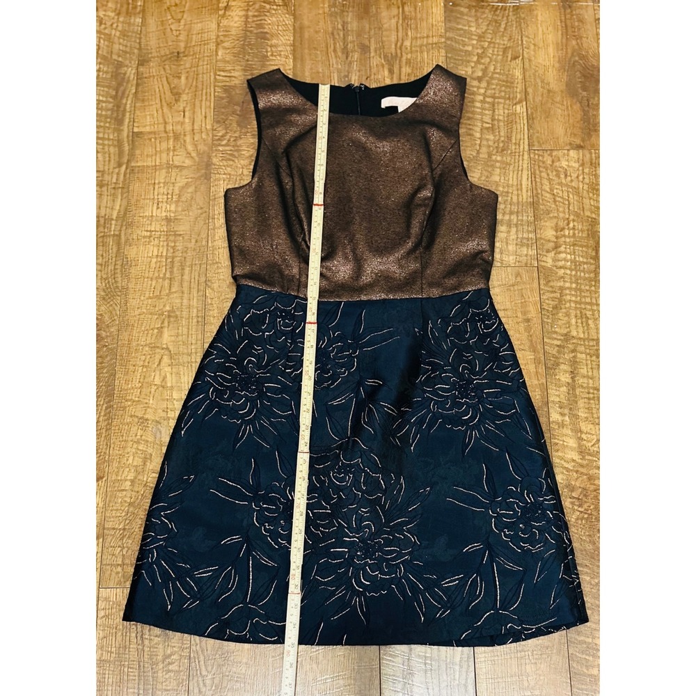 Anthropologie Hutch‎ Lina Metallic Floral Fit Flare Dress Bronze Navy Size 10 - Picture 9 of 9